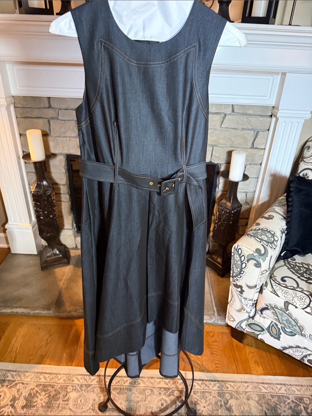 Calvin Klein Dark Gray Sleeveless Belted Midi Dress